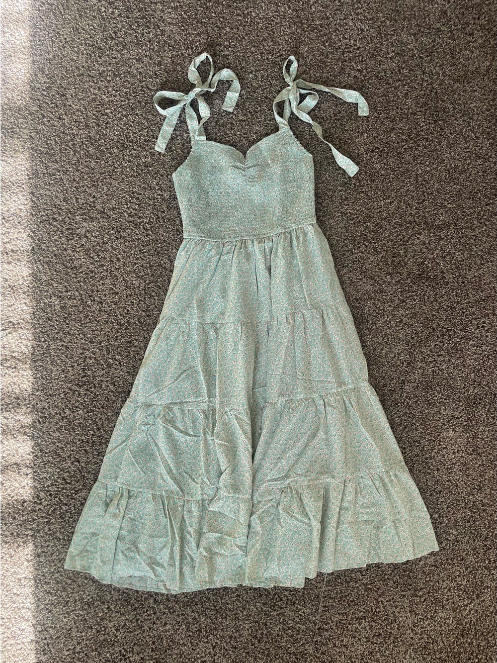 Tie-Shoulder Smocked Midi Dress in Sage Green